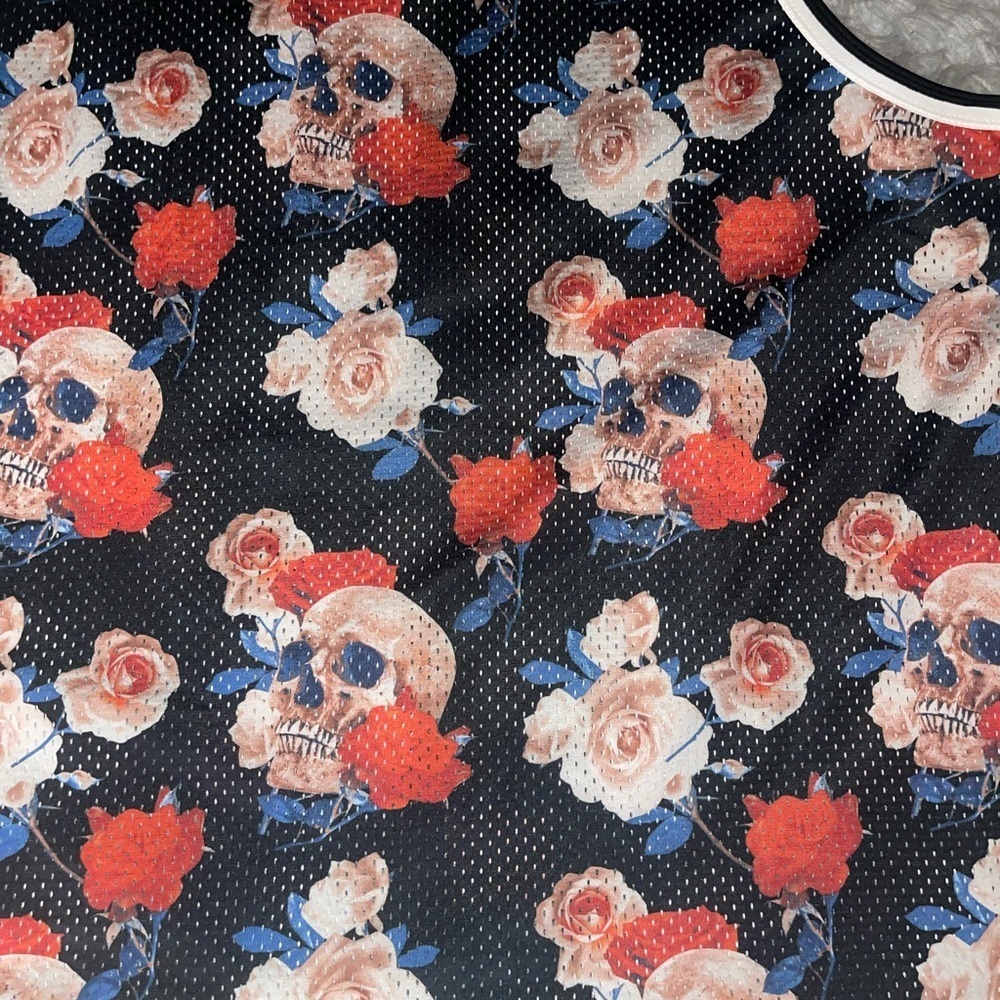 No Boundaries Men’s Floral Skull Mesh Jersey - Picture 7 of 10